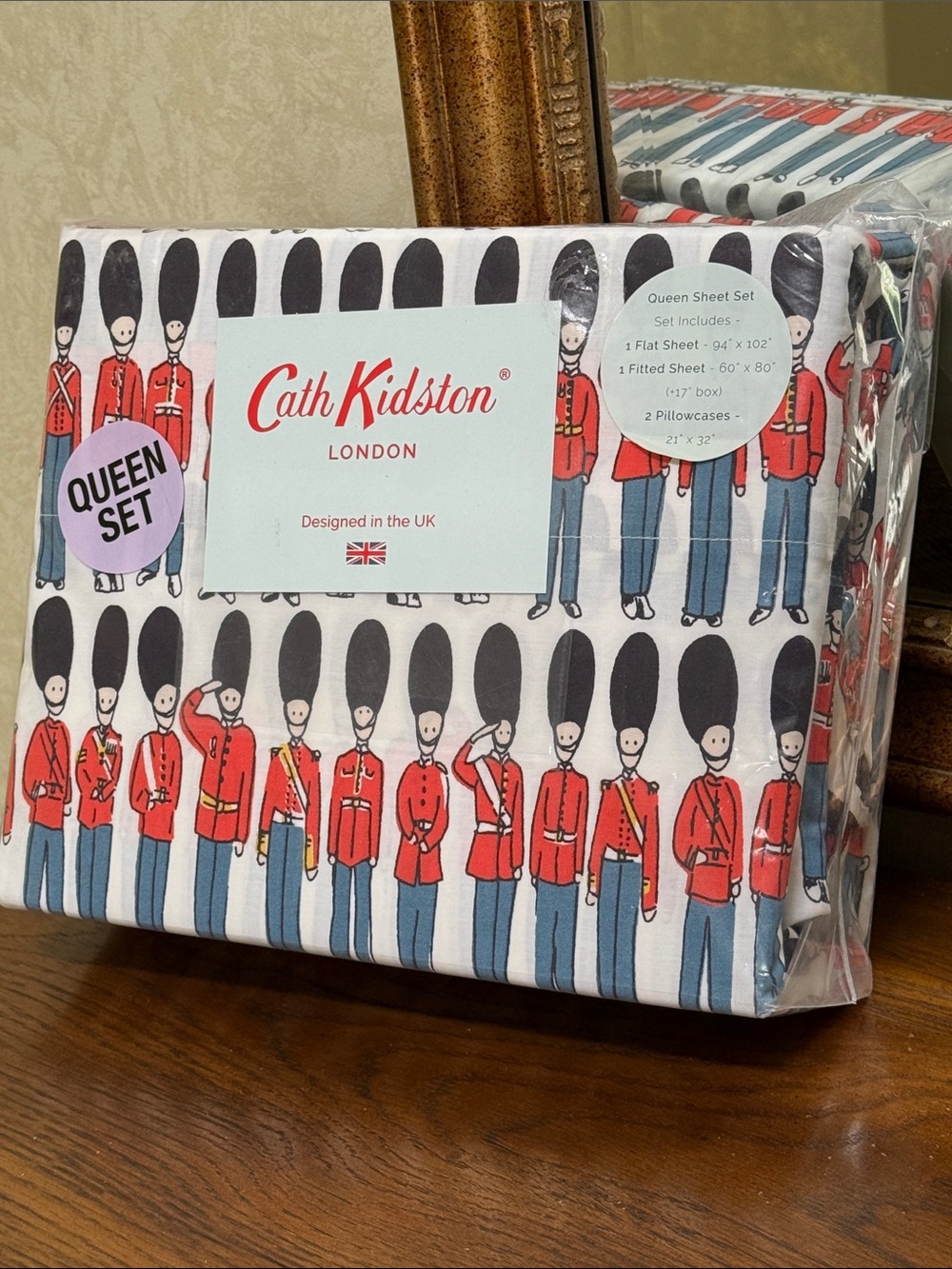 Cath Kidston Queen Size Red & Blue British Guard Sheet Set. Designed in the UK.